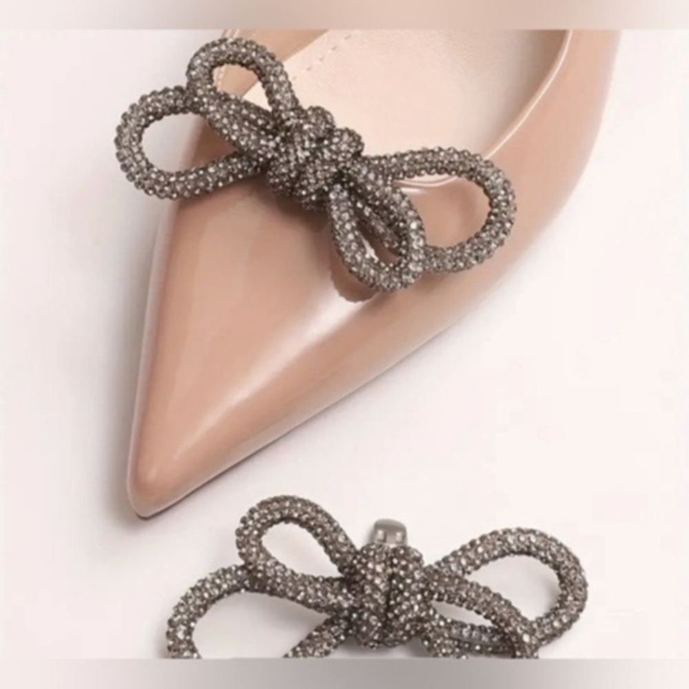 Women’s Dark Grey Rhinestone Shoe Bows